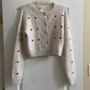 Jessica Simpson Cream Cardigan with Red Hearts size M
